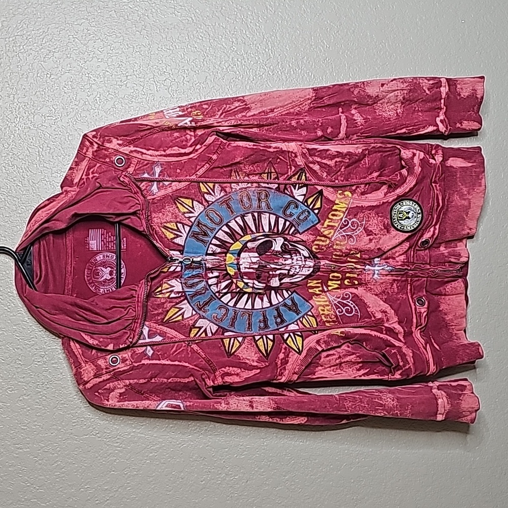 Affliction small red distressed Zip Front jacket